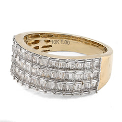 10k Yellow Gold Baguette 3 Row 1.0 CTW Natural Diamond Men Ring Band 5.8g