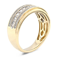 10k Yellow Gold 3 Row Round Natural Diamond 0.50 CTW Men Band 6.9gm