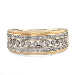 10k Yellow Gold 3 Row Round Natural Diamond 0.50 CTW Men Band 6.9gm