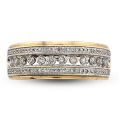 10k Yellow Gold 3 Row Round Natural Diamond 0.50 CTW Men Band 6.9gm