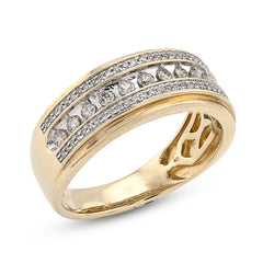 10k Yellow Gold 3 Row Round Natural Diamond 0.50 CTW Men Band 6.9gm