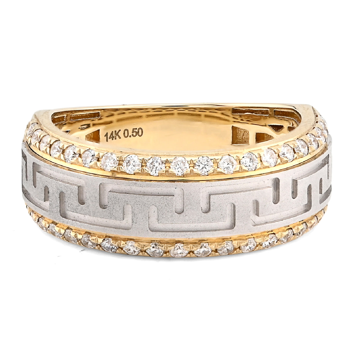 14k Yellow Gold Side Edges 0.50 CTW Natural Diamond Centre Design Men Band 8.3g