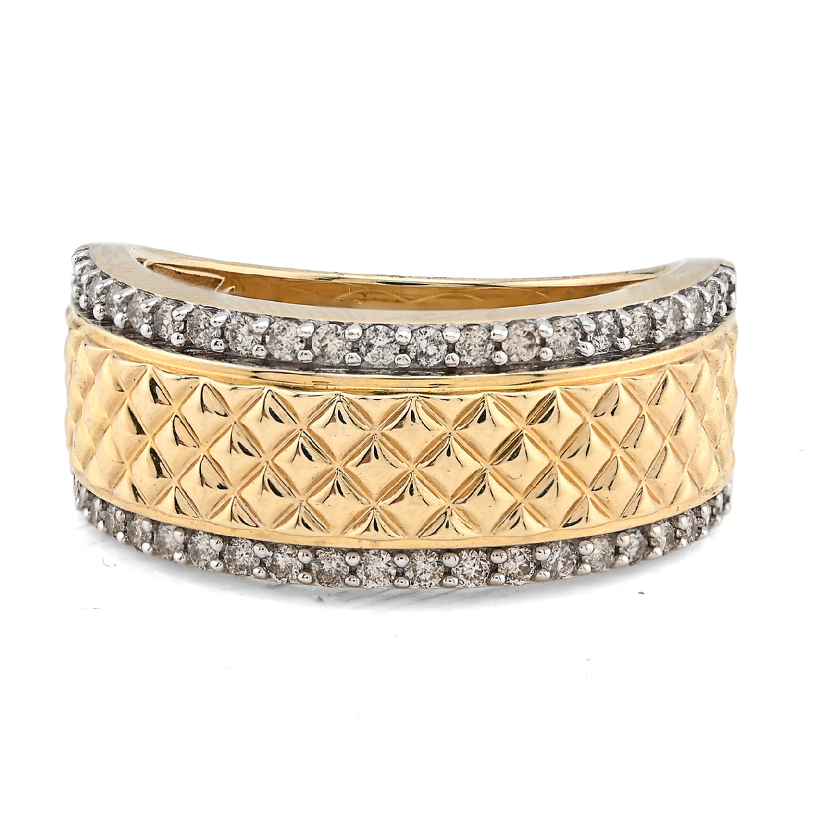 14k Yellow Gold Side Iced 0.50 CTW Natural Diamond Square Centre Design Men Band 7g