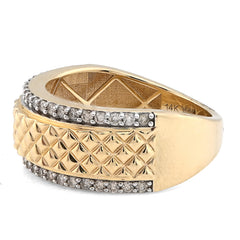14k Yellow Gold Side Iced 0.50 CTW Natural Diamond Square Centre Design Men Band 7g