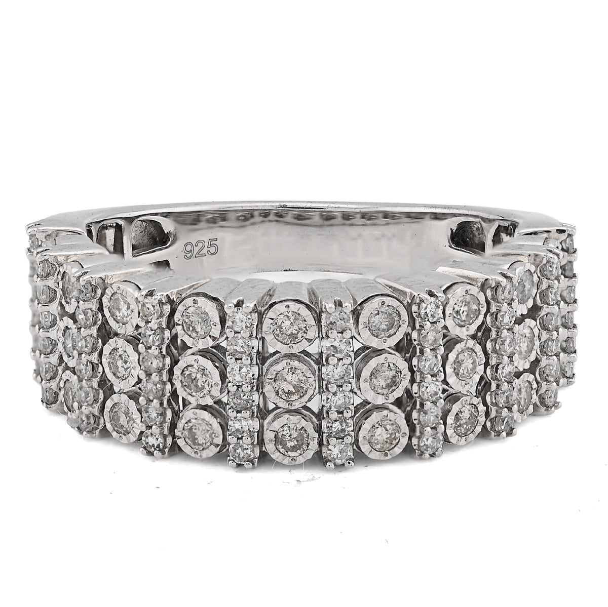 925 Sterling Silver 0.75 CTW Multi-Column Illusion Natural Diamond Men Band 5.8gm