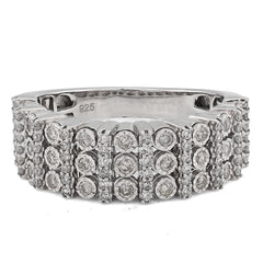 925 Sterling Silver 0.75 CTW Multi-Column Illusion Natural Diamond Men Band 5.8gm