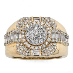 10k Yellow Gold 1.55 CTW Cluster Centre 4 Row Edge Baguette Natural Diamond Men Pinky Ring 10g