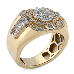 10k Yellow Gold 1.55 CTW Cluster Centre 4 Row Edge Baguette Natural Diamond Men Pinky Ring 10g