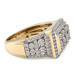 10k Yellow Gold Rectangle Multi-Column Illusion Side Iced 1.05 CTW Natural Diamond Men Pinky Ring 9.7g