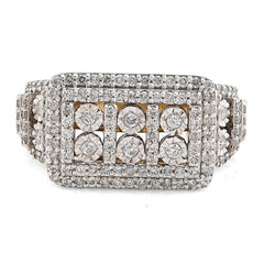 10k Yellow Gold Rectangle Multi-Column Illusion Side Iced 1.05 CTW Natural Diamond Men Pinky Ring 9.7g