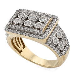 10k Yellow Gold Rectangle Multi-Column Illusion Side Iced 1.05 CTW Natural Diamond Men Pinky Ring 9.7g