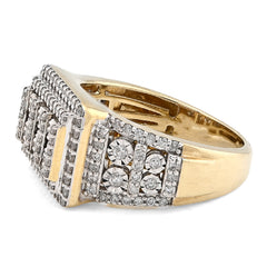 10k Yellow Gold Rectangle Multi-Column Illusion Side Iced 1.05 CTW Natural Diamond Men Pinky Ring 9.7g