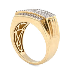 10k Yellow Gold 1.0 CTW Natural Diamond 2 Row Centre Iced Edge Men Ring 8g