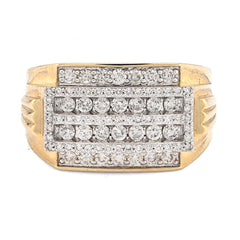 10k Yellow Gold 1.0 CTW Natural Diamond 2 Row Centre Iced Edge Men Ring 8g