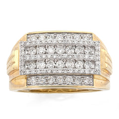 10k Yellow Gold 1.0 CTW Natural Diamond 2 Row Centre Iced Edge Men Ring 8g