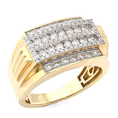10k Yellow Gold 1.0 CTW Natural Diamond 2 Row Centre Iced Edge Men Ring 8g