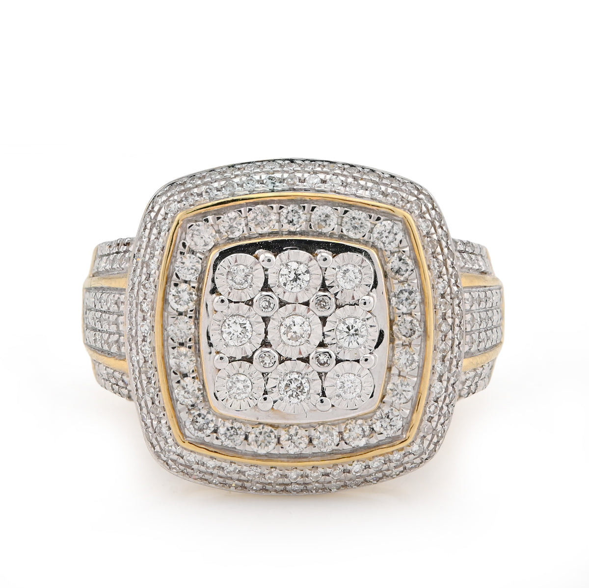 10k Yellow Gold 0.75 CTW 3 Layer Square Shape Natural Diamond Men Pinky Ring 7.3g
