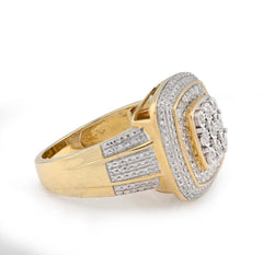 10k Yellow Gold 0.75 CTW 3 Layer Square Shape Natural Diamond Men Pinky Ring 7.3g