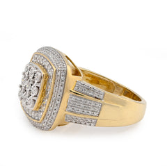 10k Yellow Gold 0.75 CTW 3 Layer Square Shape Natural Diamond Men Pinky Ring 7.3g
