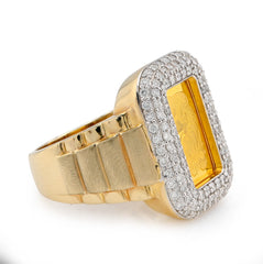 10k Yellow Gold 0.95 CTW Side Iced Natural Diamond Suisse Gold Bar Centre Men Pinky Ring 11.6g