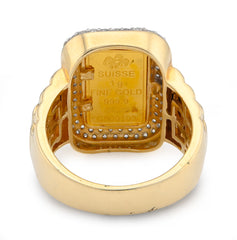 10k Yellow Gold 0.95 CTW Side Iced Natural Diamond Suisse Gold Bar Centre Men Pinky Ring 11.6g