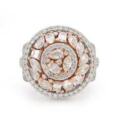 10k White/Rose Gold Round Halo Cluster Flower Solitaire Natural Diamond 5.10 CTW Men Pinky Ring 13.7g