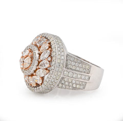 10k White/Rose Gold Round Halo Cluster Flower Solitaire Natural Diamond 5.10 CTW Men Pinky Ring 13.7g