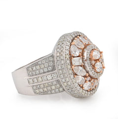 10k White/Rose Gold Round Halo Cluster Flower Solitaire Natural Diamond 5.10 CTW Men Pinky Ring 13.7g