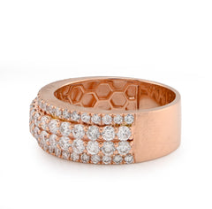 10k Rose Gold 2.05 CTW 4 Row Natural Diamond Mens Band Ring 7.6gms