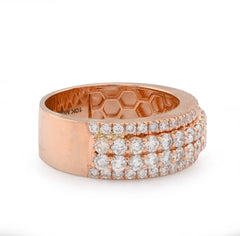 10k Rose Gold 2.05 CTW 4 Row Natural Diamond Mens Band Ring 7.6gms