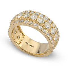 10k Yellow Gold 4.40 CTW 3 Row Big Pointer Centre Row Men Natural Diamond Band Ring 10g
