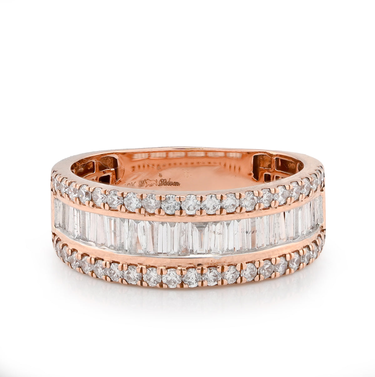 10k Rose Gold 1.15 CTW Natural Baguette Centre Row Men Diamond Band 6.2gms