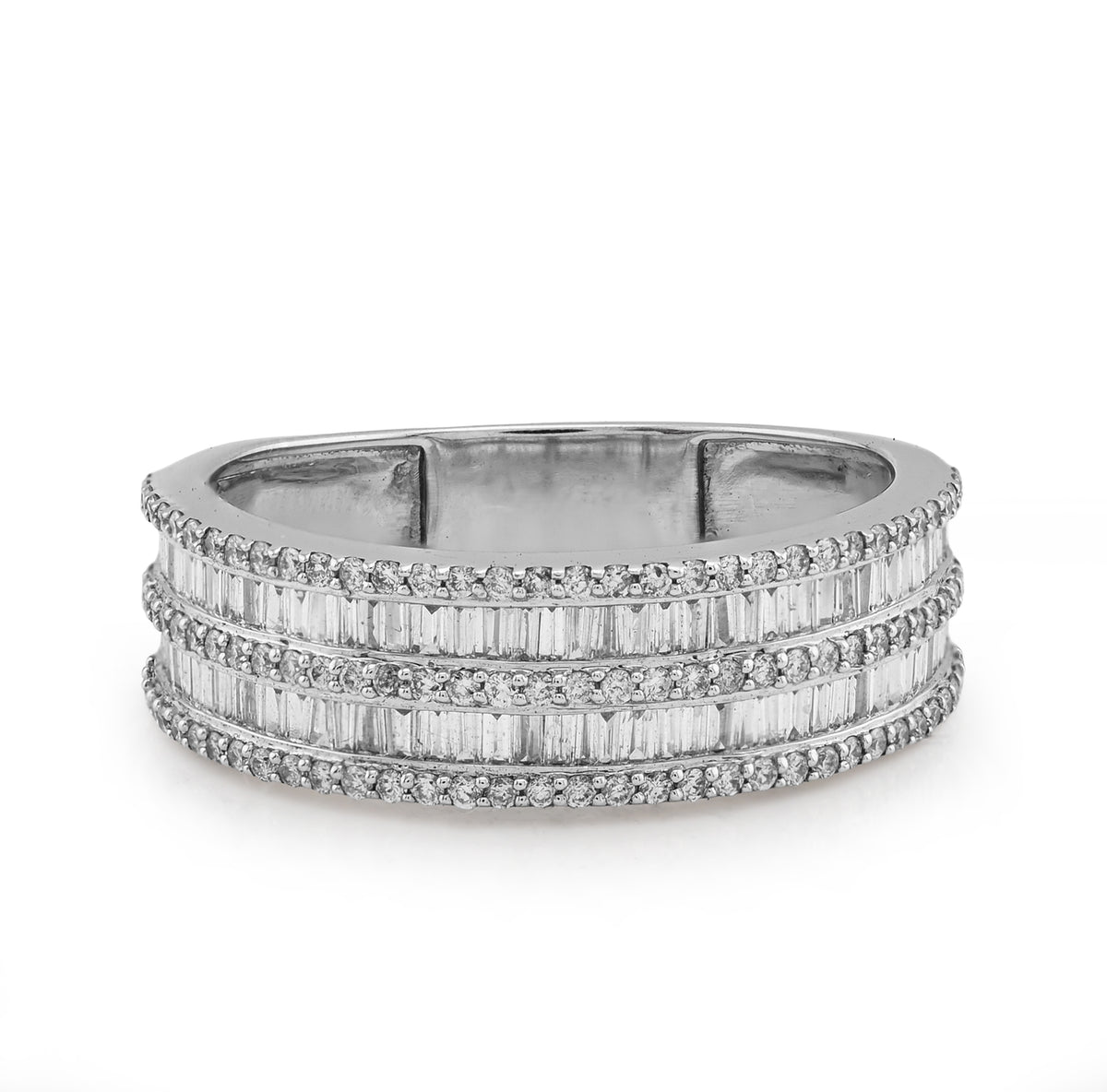 10k White Gold 0.94 CTW Natural Diamond 2 Row Baguette Men Band Ring 5gms