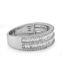 10k White Gold 0.94 CTW Natural Diamond 2 Row Baguette Men Band Ring 5gms