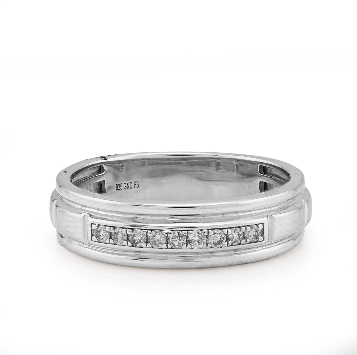 925 Sterling Silver 0.16 CTW Natural Diamond Men Centre Row Band Ring 4.3g