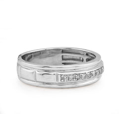 925 Sterling Silver 0.16 CTW Natural Diamond Men Centre Row Band Ring 4.3g
