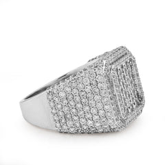 10k White Gold Square Shape 3.50 CTW Baguette Centre Side Iced Natural Diamond Men Pinky Ring 13.9g