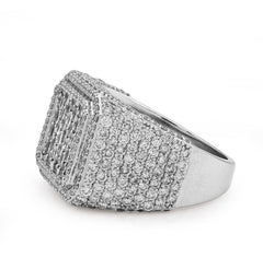 10k White Gold Square Shape 3.50 CTW Baguette Centre Side Iced Natural Diamond Men Pinky Ring 13.9g