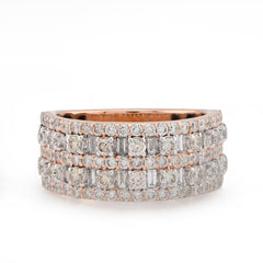 10k Rose Gold 2.35 CTW Baguette Round Pair Centre Dual Row Natural Diamond Men Ring Band 9.7g