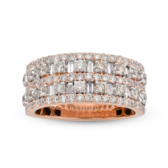 10k Rose Gold 2.35 CTW Baguette Round Pair Centre Dual Row Natural Diamond Men Ring Band 9.7g