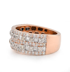 10k Rose Gold 2.35 CTW Baguette Round Pair Centre Dual Row Natural Diamond Men Ring Band 9.7g
