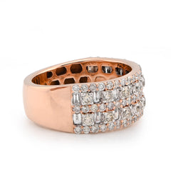 10k Rose Gold 2.35 CTW Baguette Round Pair Centre Dual Row Natural Diamond Men Ring Band 9.7g
