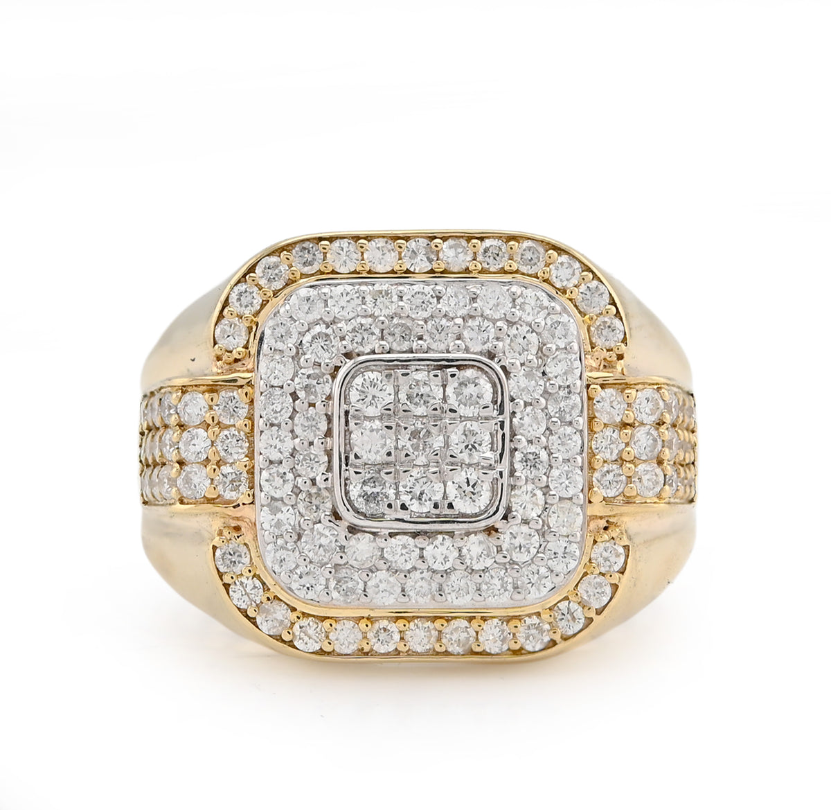 10k Yellow Gold 1.30 CTW Square Shape 3 Level Men Natural Diamond Pinky Ring 8.6g