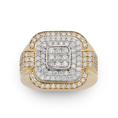 10k Yellow Gold 1.30 CTW Square Shape 3 Level Men Natural Diamond Pinky Ring 8.6g
