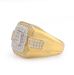 10k Yellow Gold 1.30 CTW Square Shape 3 Level Men Natural Diamond Pinky Ring 8.6g