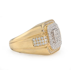 10k Yellow Gold 1.30 CTW Square Shape 3 Level Men Natural Diamond Pinky Ring 8.6g