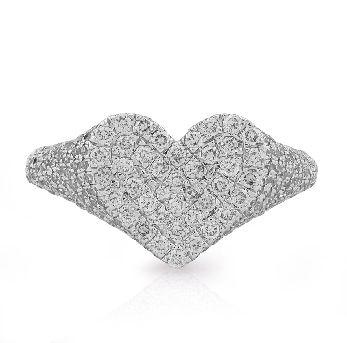 10k White Gold 1CTW Natural Diamond Heart Shape Womens Side Iced Ring 3.4gm