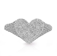 10k White Gold 1CTW Natural Diamond Heart Shape Womens Side Iced Ring 3.4gm
