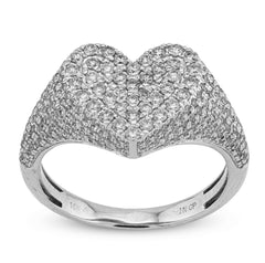 10k White Gold 1CTW Natural Diamond Heart Shape Womens Side Iced Ring 3.4gm