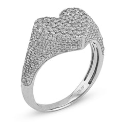 10k White Gold 1CTW Natural Diamond Heart Shape Womens Side Iced Ring 3.4gm